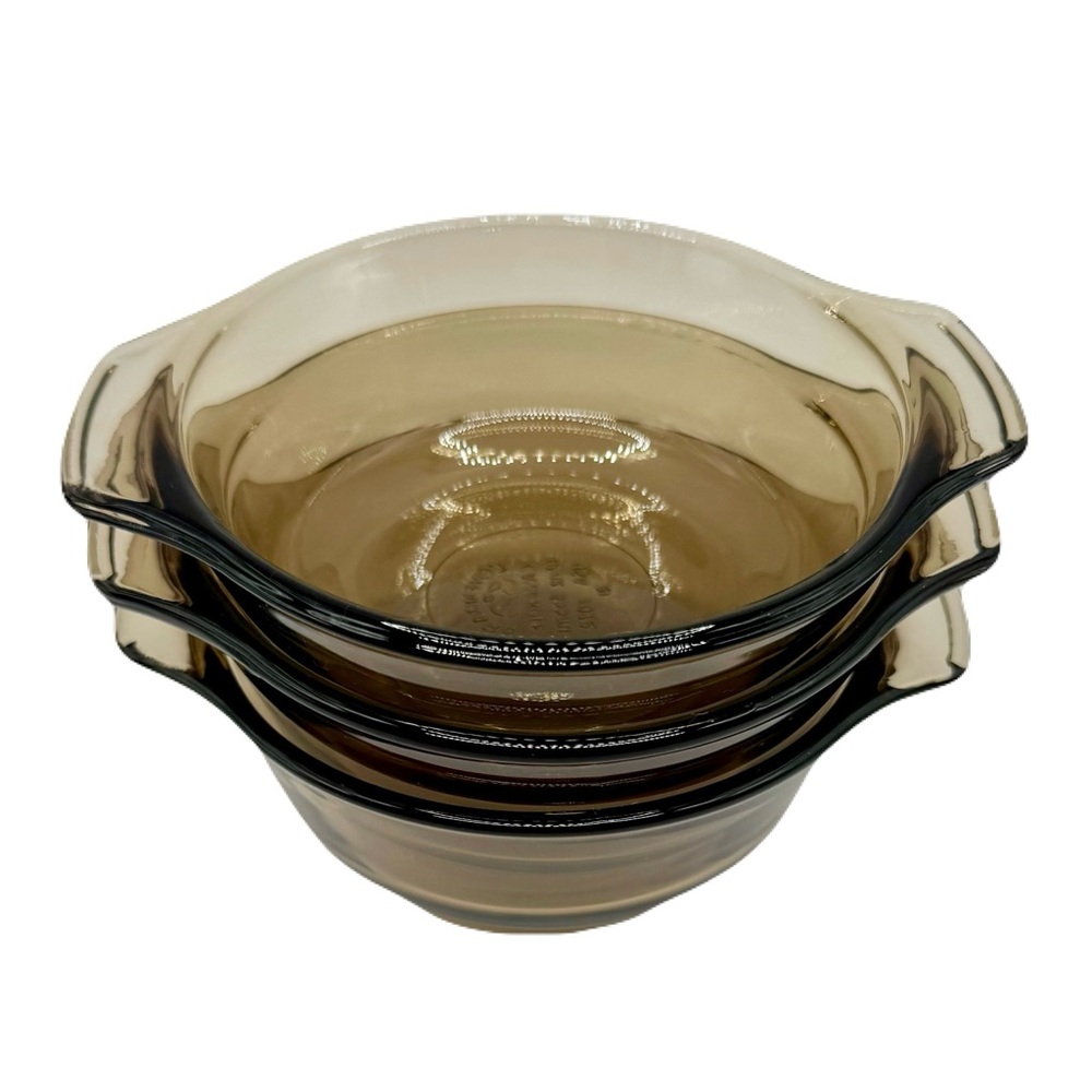 Set Of 3 Lovenware 12oz Casserole Dishes #1072, Smoky Amber Ovenware Bowls EUC